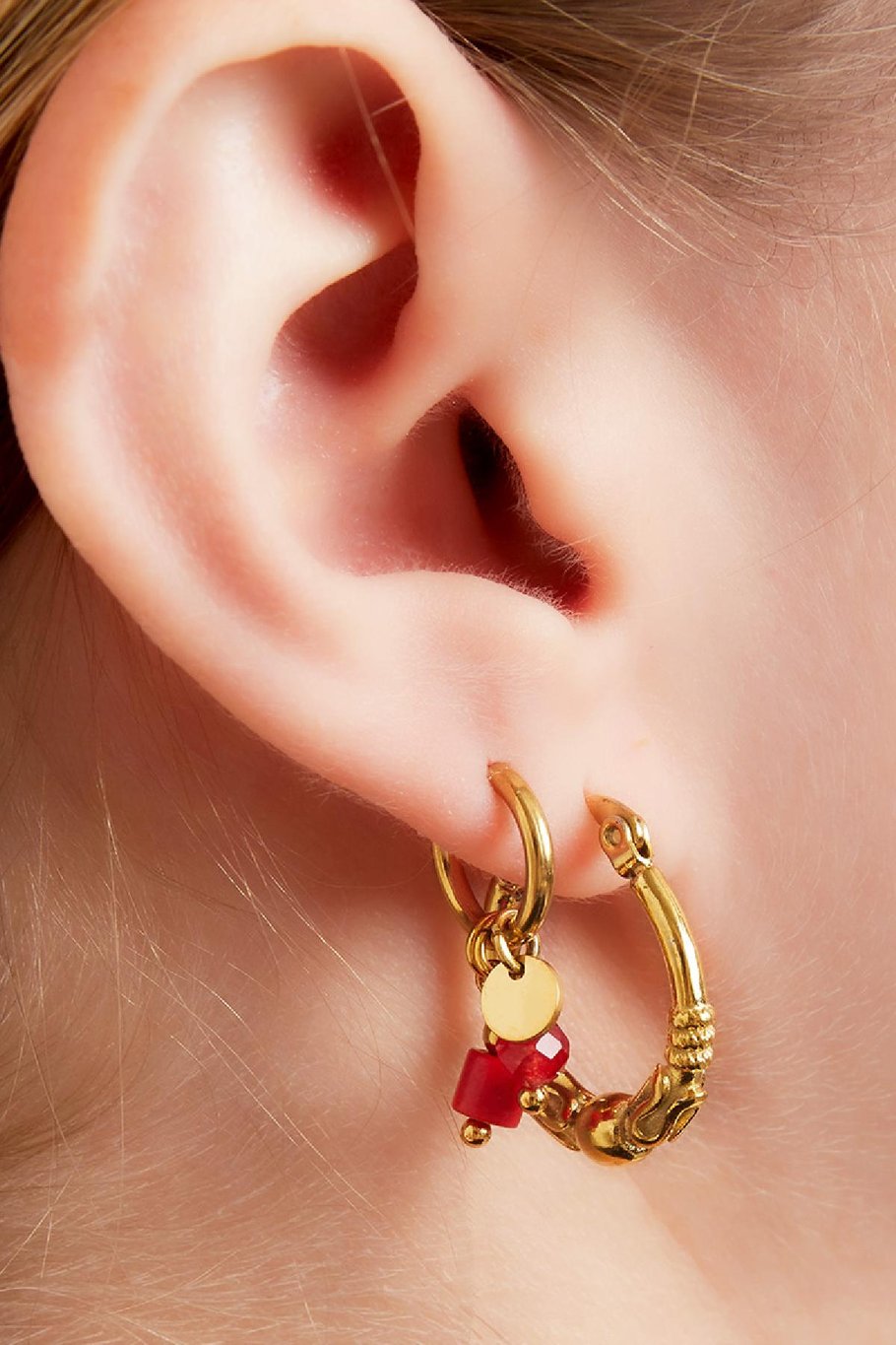 Golden stainless steel charm earrings Green Picture2